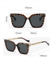 Black Color Leopard Detail Square Sunglasses