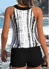 Mid Waisted Tie Dye Print Lace Up Tankini Set