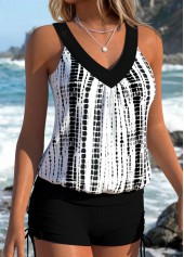 Mid Waisted Tie Dye Print Lace Up Tankini Set
