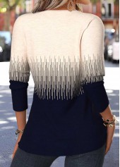 Geometric Print Tuck Stitch Navy Long Sleeve T Shirt