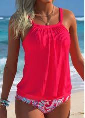 Mid Waisted Paisley Print Blouson Hot Pink Tankini Set