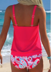 Mid Waisted Paisley Print Blouson Hot Pink Tankini Set