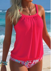 Mid Waisted Paisley Print Blouson Hot Pink Tankini Set