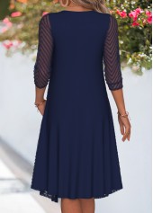 Fake 2in1 Navy 3/4 Sleeve Heart Collar Dress