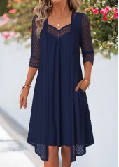 Fake 2in1 Navy 3/4 Sleeve Heart Collar Dress