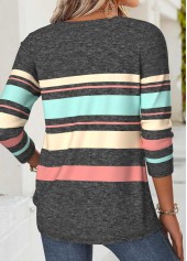 Striped Tuck Stitch Multi Color Long Sleeve T Shirt