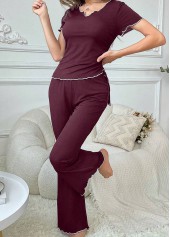 Wine Red Round Neck Lounge Top and Pants