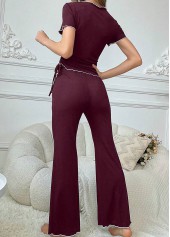 Wine Red Round Neck Lounge Top and Pants