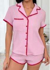 Pink Turn Down Collar Lounge Top and Shorts