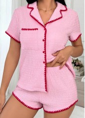 Pink Turn Down Collar Lounge Top and Shorts