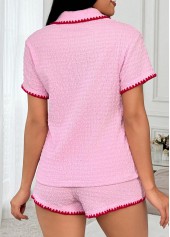Pink Turn Down Collar Lounge Top and Shorts