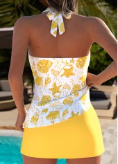 Mid Waisted Floral Print Layered Yellow Tankini Set
