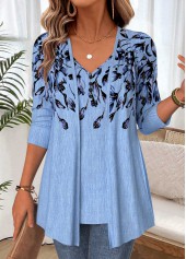 Floral Print Dusty Blue Fake Two Piece Twinset