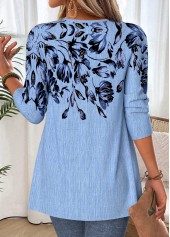 Floral Print Dusty Blue Fake Two Piece Twinset