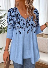 Floral Print Dusty Blue Fake Two Piece Twinset