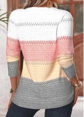 Striped Tuck Stitch Multi Color Long Sleeve T Shirt