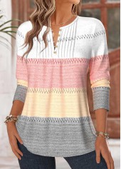 Striped Tuck Stitch Multi Color Long Sleeve T Shirt