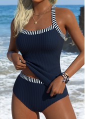 Mid Waisted Striped Tummy Coverage Navy Tankini Set