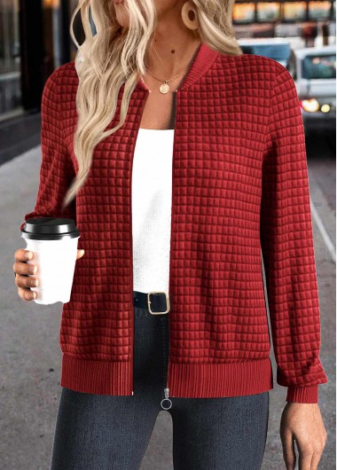 Christmas Patchwork Red Long Sleeve Stand Collar Jacket