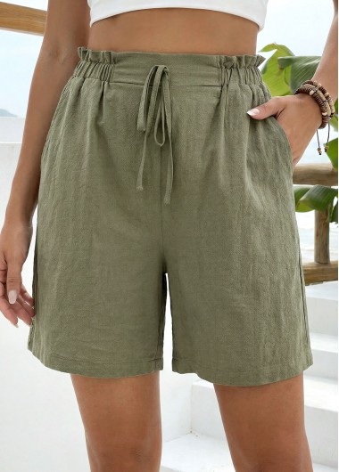 Green Elastic Waist High Waisted Shorts