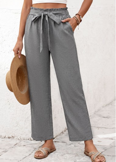 Grey Elastic Waist High Waisted Pants