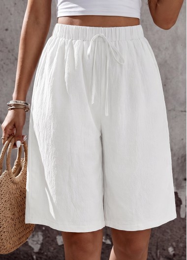 White Wide Leg Elastic Waist High Waisted Shorts