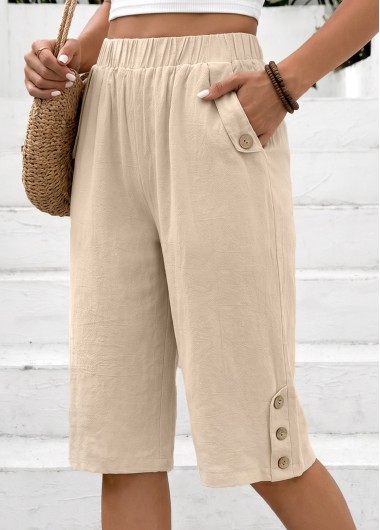Light Coffee Straight Leg Elastic Waist High Waisted Shorts