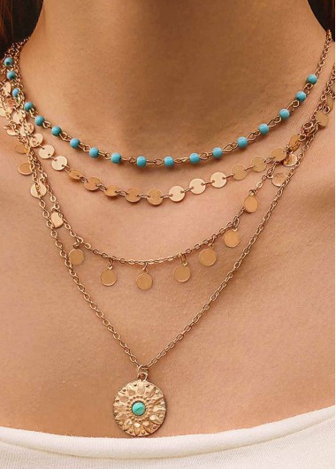 Golden Round Alloy Design Necklaces Set