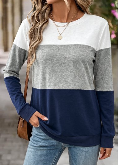 Tummy Coverage Navy Long Sleeve Round Neck Sweatshirt