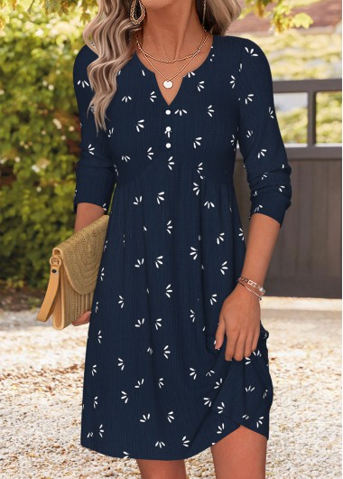 Tribal Print Patchwork Navy Short Long Sleeve Dress Tribal Print Patchwork Navy Short Long Sleeve Dress