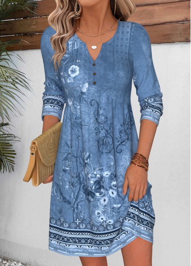 Random Floral Print Shirred Dusty Blue Short Dress Random Floral Print Shirred Dusty Blue Short Dress