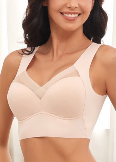 V Neck Detail Skin Color Bra