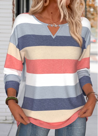 Striped Tummy Coverage Navy Long Sleeve T Shirt Striped Tummy Coverage Navy Long Sleeve T Shirt