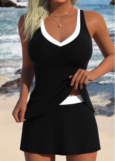 Black Mid Waisted V-Neck Tankini Set