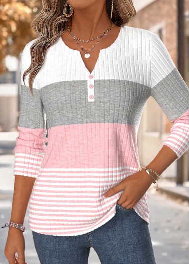 Striped Curved Hem Pink Long Sleeve T Shirt Striped Curved Hem Pink Long Sleeve T Shirt