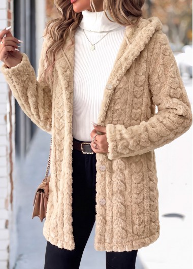 Tummy Coverage Light Camel Long Sleeve Hooded Coat
