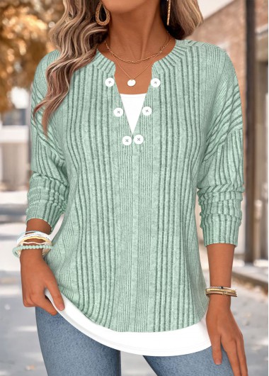 Fake 2in1 Sage Green Long Sleeve T Shirt Fake 2in1 Sage Green Long Sleeve T Shirt