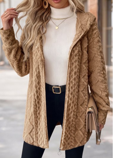 Tummy Coverage Light Coffee Long Sleeve Hooded Coat Tummy Coverage Light Coffee Long Sleeve Hooded Coat