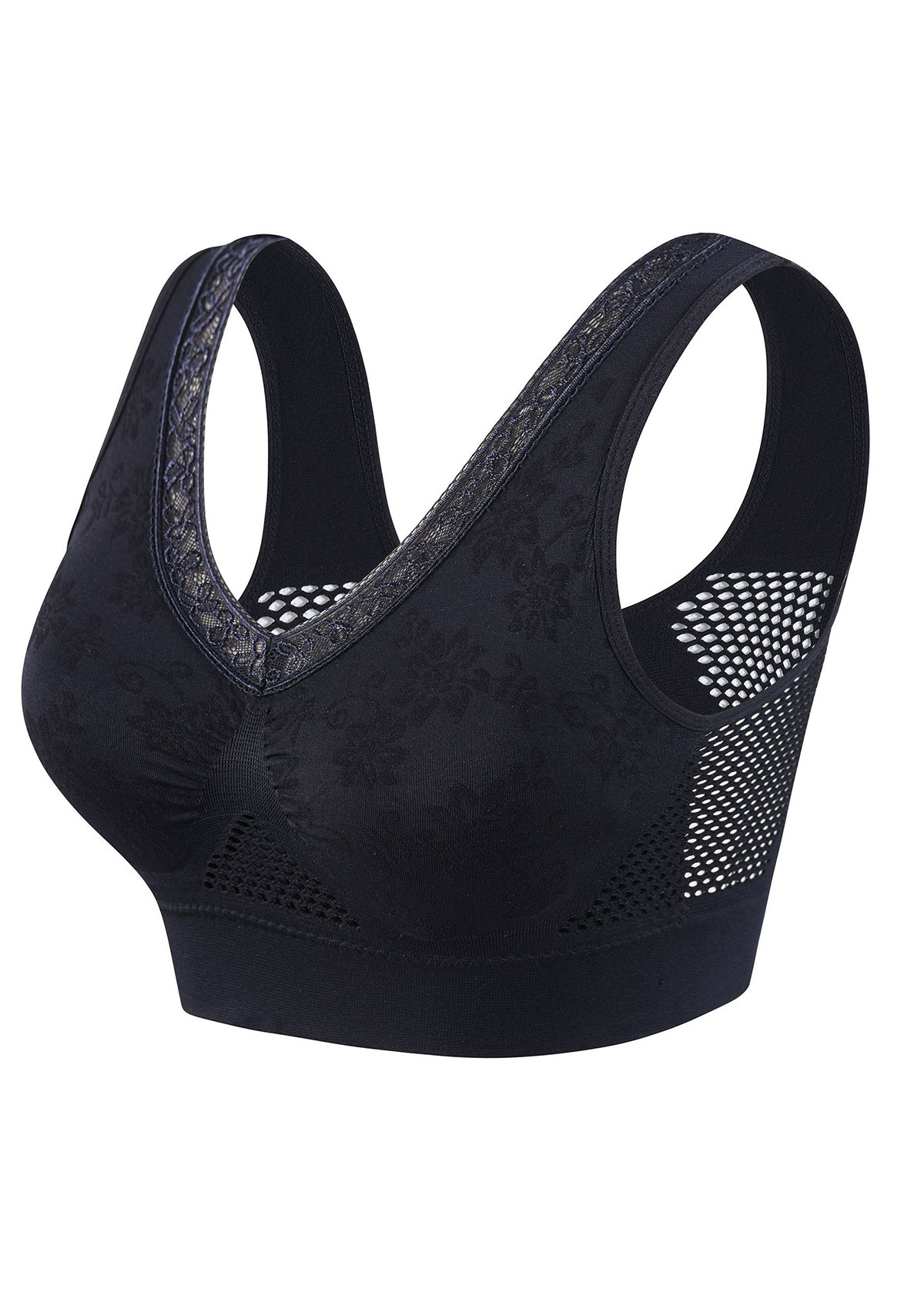 Black Lace Detail V Neck Bra