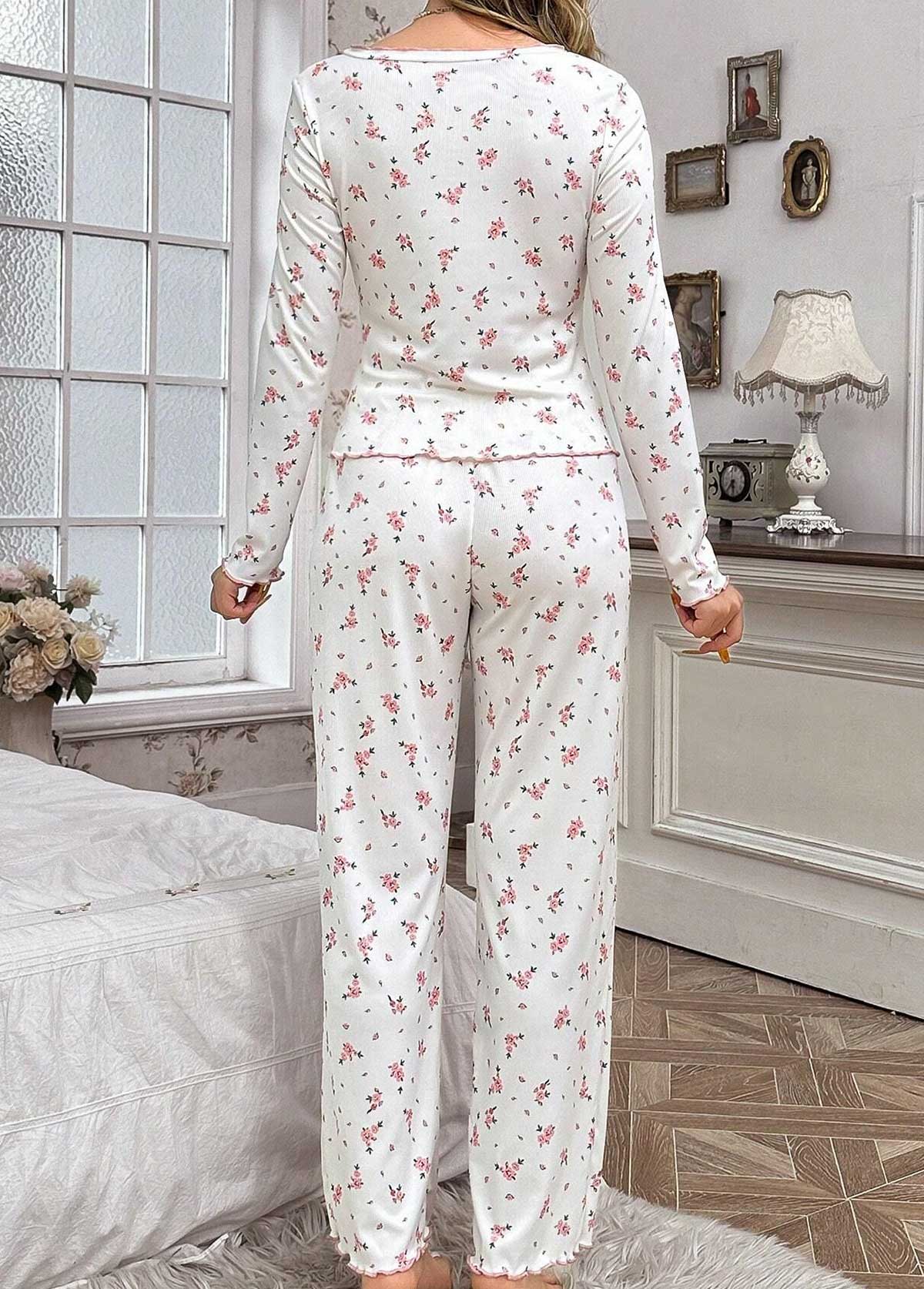 Ditsy Floral Print Light Pink Lounge Top and Pants