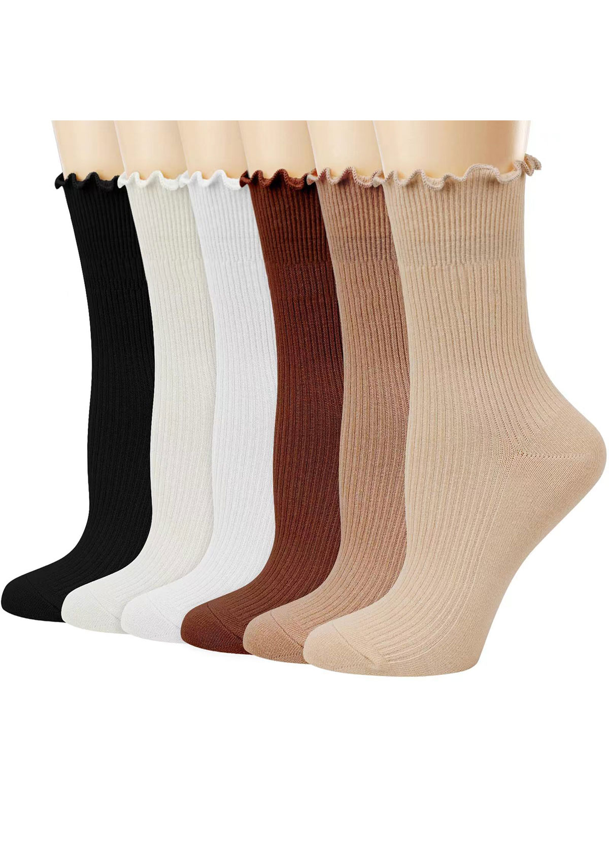 Soft Ruffle Edge Multi Tone Cotton Crew Socks