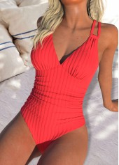 Cut Out V Neck Coral One Piece Swimwear