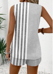 Striped Grey Sleeveless V Neck Tank Top and Shorts
