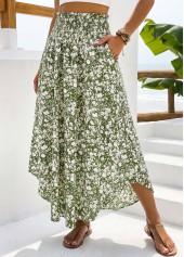 Ditsy Floral Print Pocket Green A Line Maxi Skirt