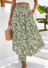 Ditsy Floral Print Pocket Green A Line Maxi Skirt