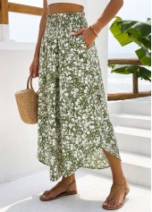 Ditsy Floral Print Pocket Green A Line Maxi Skirt