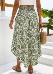 Ditsy Floral Print Pocket Green A Line Maxi Skirt