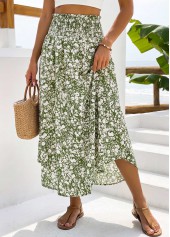 Ditsy Floral Print Pocket Green A Line Maxi Skirt
