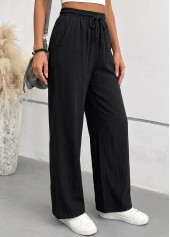 Black Elastic Waist High Waisted Pants