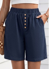 Navy Elastic Waist High Waisted Shorts